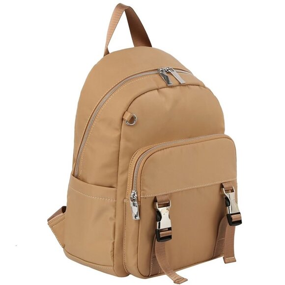 DIONA J FASHION NYLON TEXTURED BUCKLE ZIPPER BACKPACK COLOR TAN